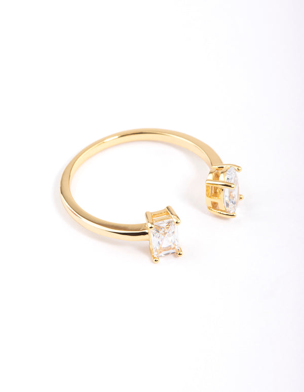 Gold Sterling Plated Double Statement Cubic Zirconia Ring