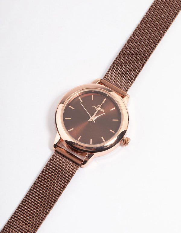 Rose Gold Small Black Simple Mesh Watch