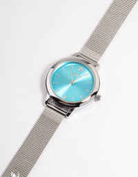 Silver Sun Ray Medium Mesh Blue Watch - link has visual effect only