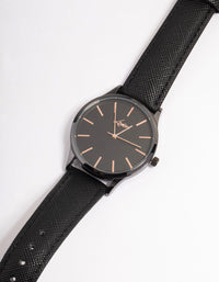 Rose Gold Texture Black Leather Basic Watch - link has visual effect only