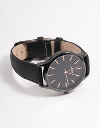 Rose Gold Texture Black Leather Basic Watch - link has visual effect only