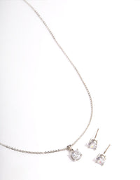 Silver Cubic Zirconia Solitaire Earrings & Necklace Set - link has visual effect only