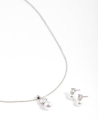 Silver Cubic Zirconia & Pearl Jewellery Set - link has visual effect only