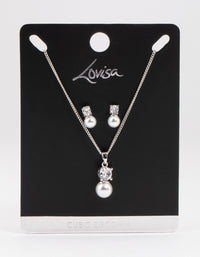 Silver Cubic Zirconia & Pearl Jewellery Set - link has visual effect only