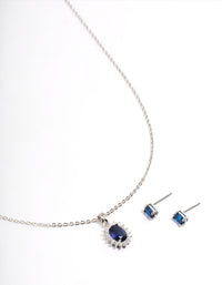 Silver Cubic Zirconia Oval Halo Earrings & Necklace Set - link has visual effect only