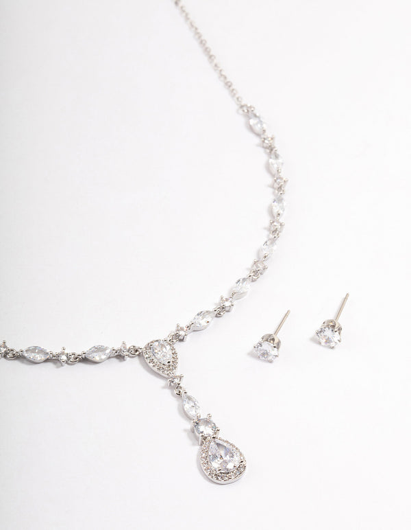 Rhodium Oval Pear Jewellery Set