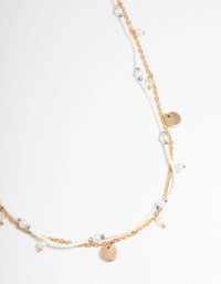 Gold Double Layer Pearl Twist Waist Chain - link has visual effect only