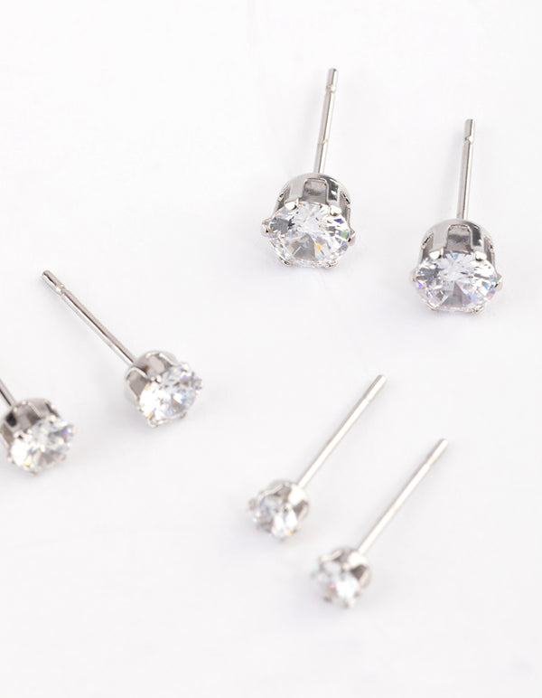 Waterproof Waterproof Stainless Steel Cubic Zirconia Stud Earrings Pack