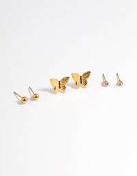 Gold Plated Stainless Steel Diamante Butterfly Earrings Pack - link has visual effect only