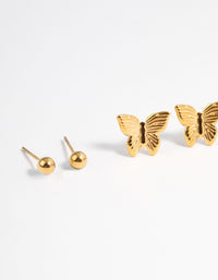 Gold Plated Stainless Steel Diamante Butterfly Earrings Pack - link has visual effect only