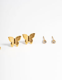 Gold Plated Stainless Steel Diamante Butterfly Earrings Pack - link has visual effect only