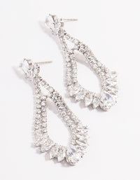 Diamond Simulant Silver Fan Detail Teardrop Earrings - link has visual effect only