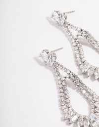 Diamond Simulant Silver Fan Detail Teardrop Earrings - link has visual effect only