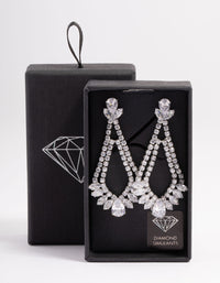 Diamond Simulant Silver Fan Detail Teardrop Earrings - link has visual effect only