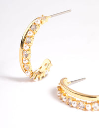 Gold Plated Pearl Cubic Zirconia Long Double Cuff Hoop Earrings - link has visual effect only