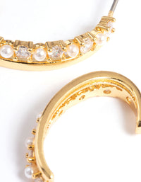 Gold Plated Pearl Cubic Zirconia Long Double Cuff Hoop Earrings - link has visual effect only