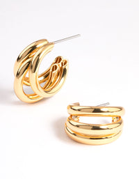 Gold Plated Mini Triple Row Hoop Earrings - link has visual effect only