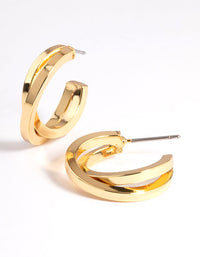 Gold Plated Square Crossover Double Hoop Earrings - link has visual effect only