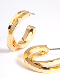 Gold Plated Square Crossover Double Hoop Earrings - link has visual effect only