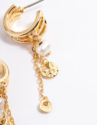 Gold Plated Hammered Disc & Freshwater Pearl Triple Hoop Earrings - link has visual effect only