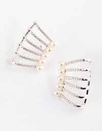 Silver Plated Diamante Pearl Triple Cuff Stud Earrings - link has visual effect only