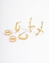 Gold Plated Pearl Diamante Cuff & Double Hoop Earring Pack - link has visual effect only