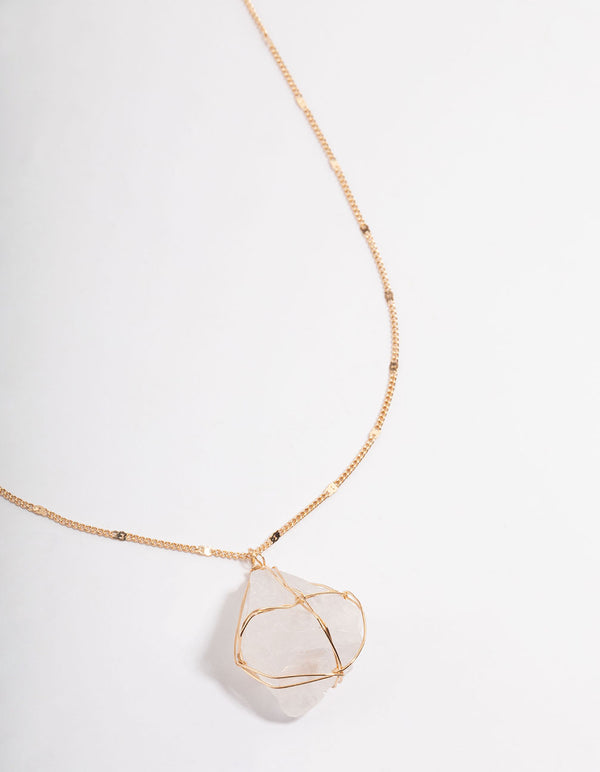 Gold Clear Quartz Statement Cage Necklace