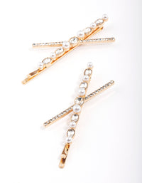 Gold Cross Pearl Hair Slide Pack - link has visual effect only