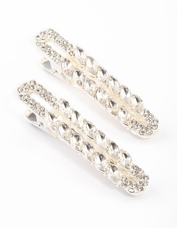 Silver Mixed Navette Diamante Hair Clips Pack