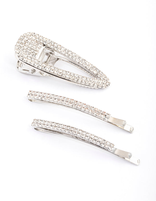 Silver Diamante Mixed Slide Claw Clip Pack