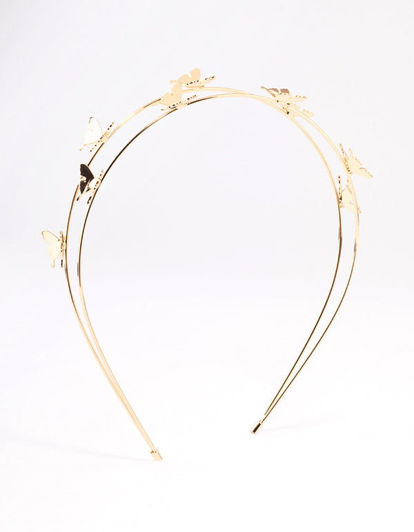 Gold Double Row Dainty Butterfly Headband