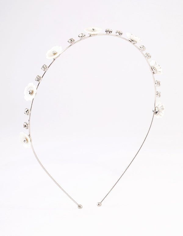 Silver Pearly Diamante Flower Headband