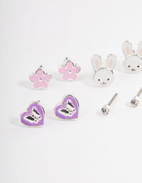 Kids Bunny Heart Stack Earrings 6-Pack - link has visual effect only