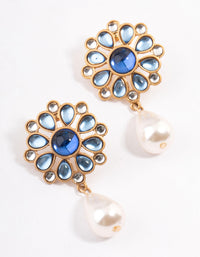 Blue Mosiac Stone Pearly Drop Earrings - link has visual effect only