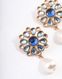 Blue Mosiac Stone Pearly Drop Earrings - link has visual effect only