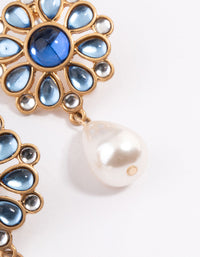 Blue Mosiac Stone Pearly Drop Earrings - link has visual effect only