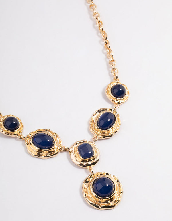 Gold Hammered Disc Stone Y-Necklace