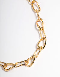 Gold Plated Brass Irregular Link Chain Necklace - link has visual effect only