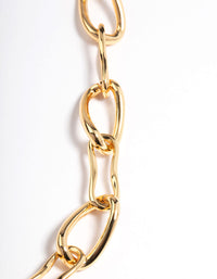 Gold Plated Brass Irregular Link Chain Necklace - link has visual effect only