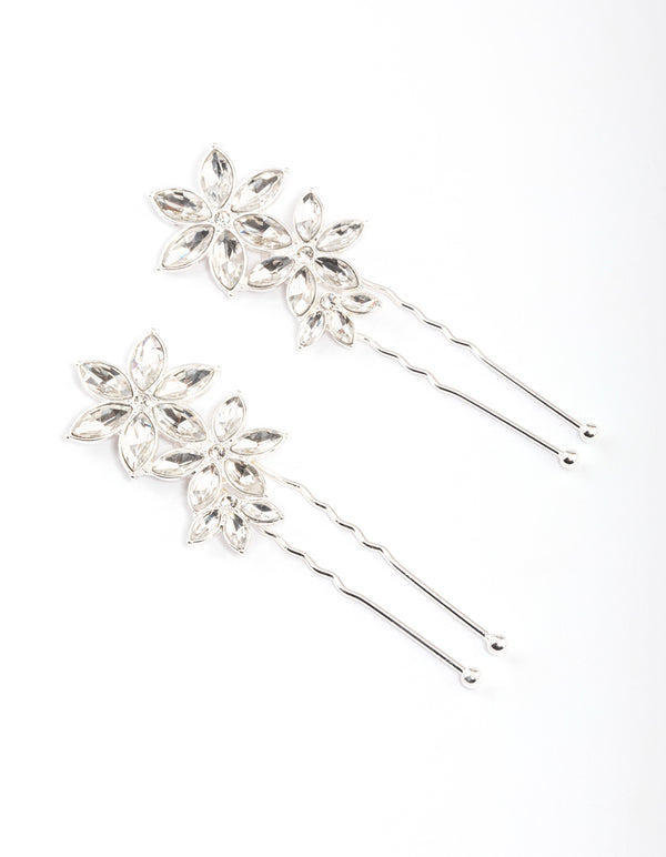 Gold Crystal Flower Hair Pin Pack