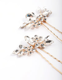 Gold Crystal Leaf Hair Pins Pack - link has visual effect only