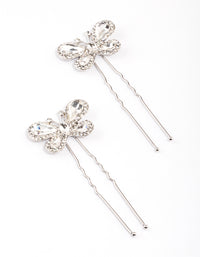 Silver Diamante Butterfly Hair Pins Pack - link has visual effect only