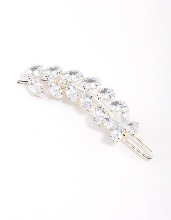 Silver Cubic Zirconia Crystal Leaf Hair Clips