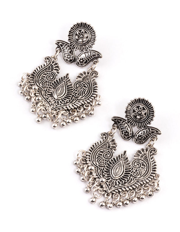 Antique Silver Filigree Bead Drop Jhumka Earrings