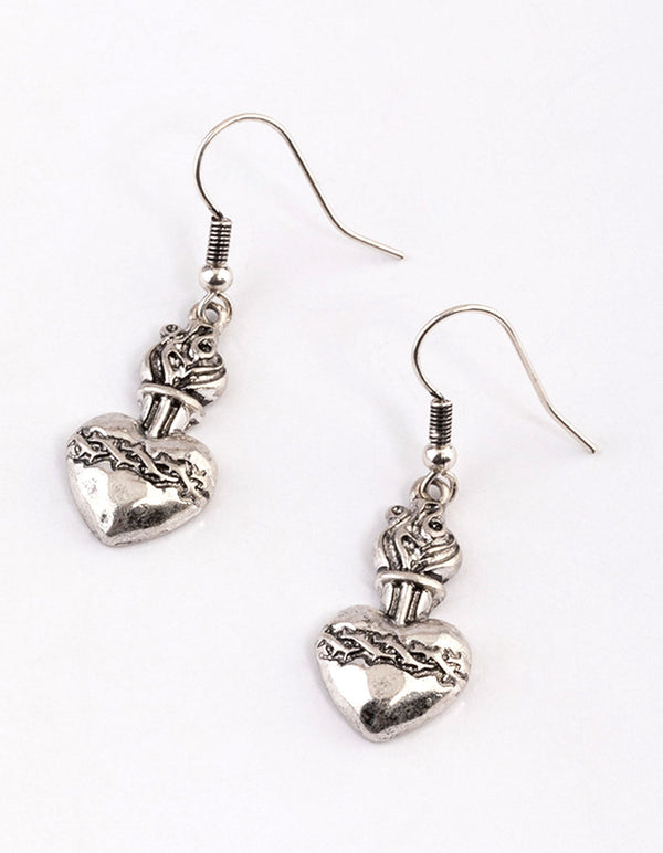 Silver Wire Heart Drop Earrings