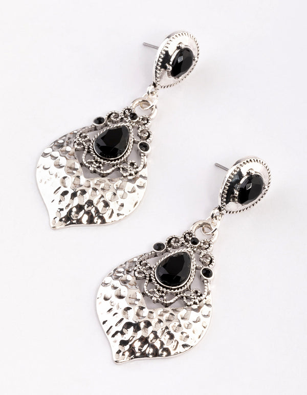 Silver Stone Pear Boho Drop Earrings