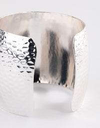 Rhodium Hammered Textured Wide Cuff Bangle - link has visual effect only