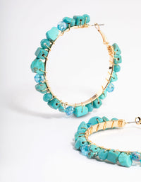 Gold Semi Precious Stone Big Hoop Earrings - link has visual effect only