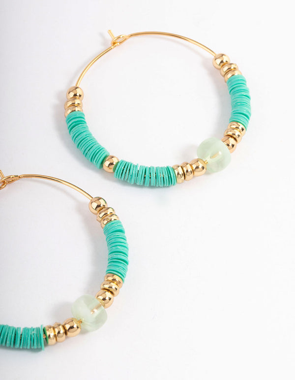 Gold Mixed Bead Statement Hoop Earrings