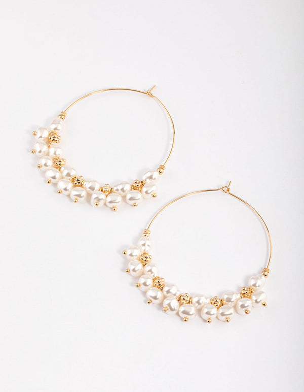 Gold Mega Pearly Mixed Hoop Earrings